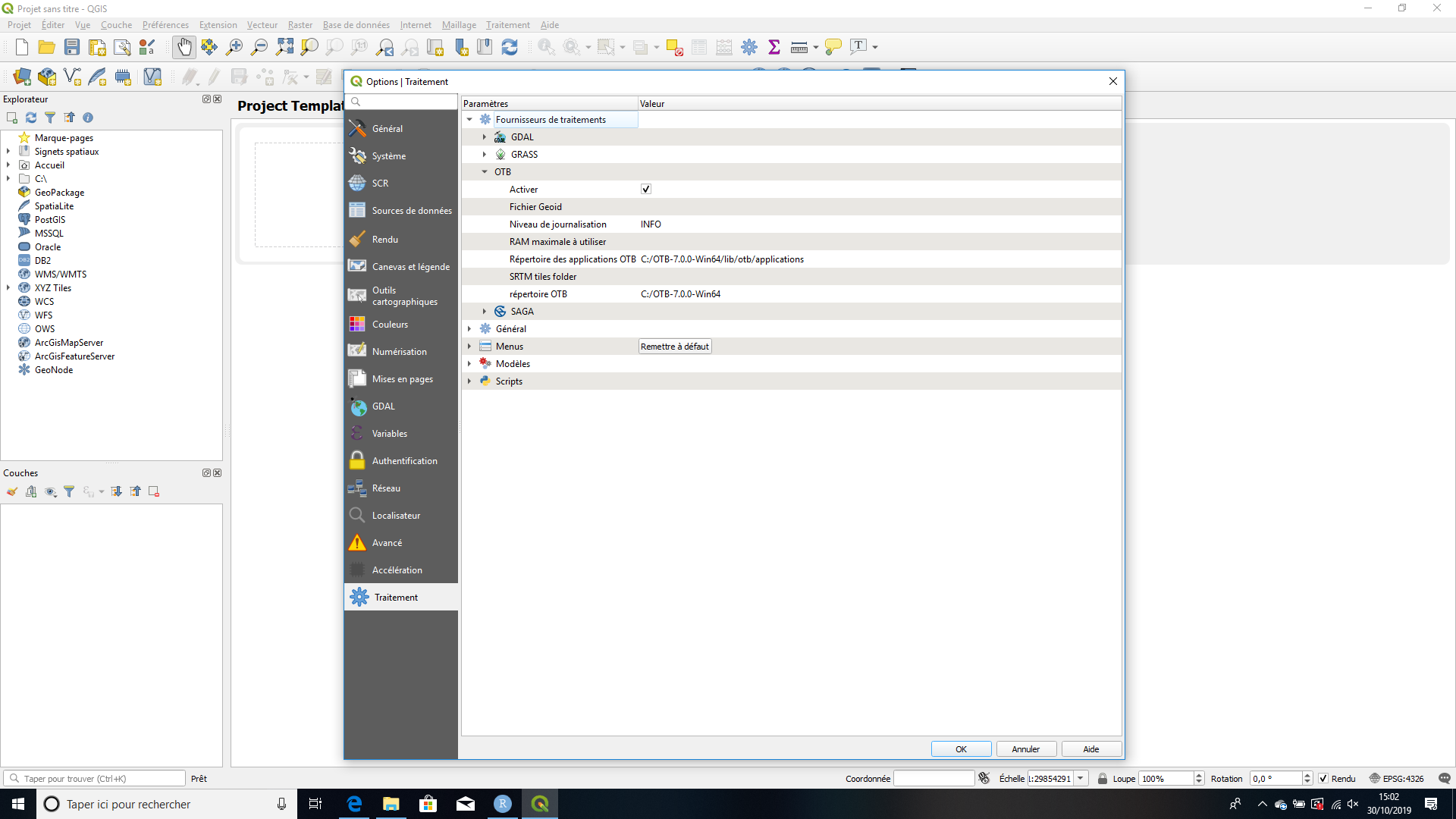 Configuration de l'extension Sen2Cor Adapter dans QGIS